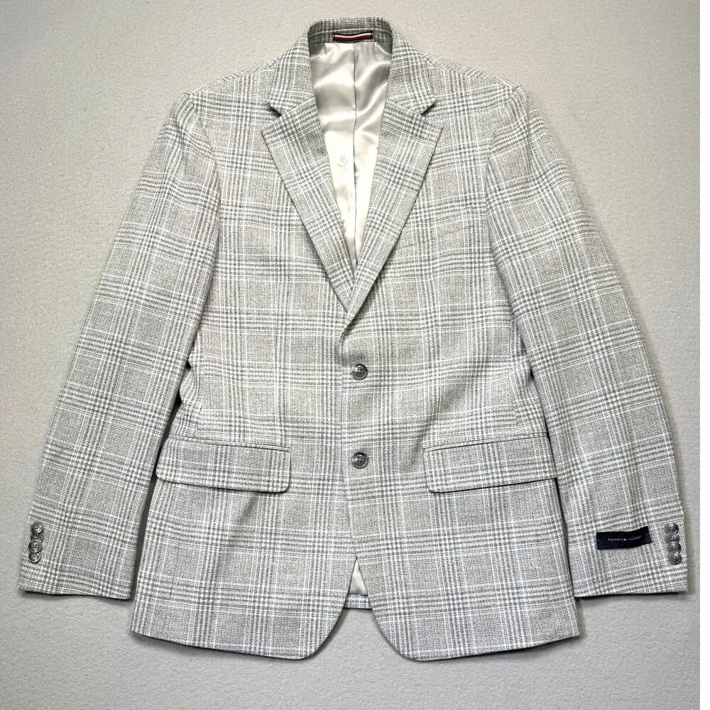 Tommy Hilfiger Men's Modern-Fit Windowpane Sport Coat light grey 38R $295